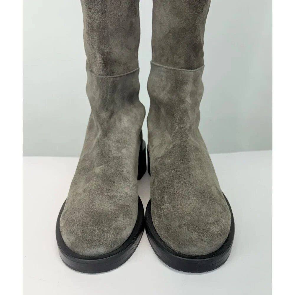 New Stuart Weitzman 5050 Bold Over The Knee Boot Grey Suede Sz 5.5